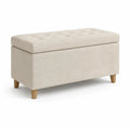 Gepolsterte Aufbewahrungsbank mit Stauraum, 100 x 40 x 45 cm, Creme/Natur