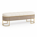 Gepolsterte Sitzbank mit Stauraum, 160 x 40 x 45 cm, Creme/Taupe/Goldfarben