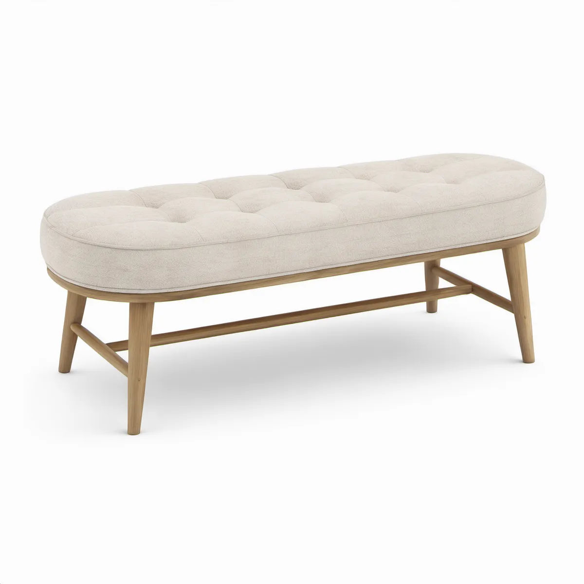 Gepolsterte Bettbank 160 x 45 x 46 cm aus Bouclé-Polyester Creme und Massivholz Natur