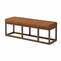 Bettbank 160 x 45 x 46 cm aus PU-Kunstleder und Massivholz, Cognacbraun/Walnussbraun