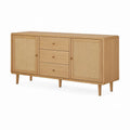 Sideboard aus Eichenholz mit Rattanfronten, 3 Schubladen und 2 Türen, 160 x 45 x 85 cm, Natureiche/Naturbeige