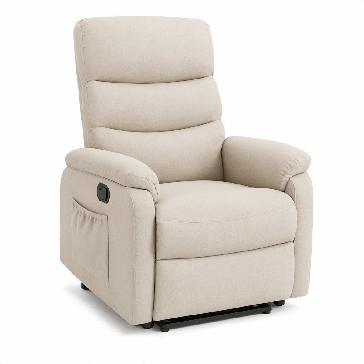 Manueller Relaxsessel mit Liegefunktion, Beige mit schwarzen Gleitern, 90 × 96 × 104 cm
