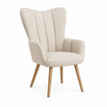 Ohrensessel mit Armlehnen, Polyesterbezug und Massivholzbeinen, Beige/Natur, 68 x 73 x 103 cm