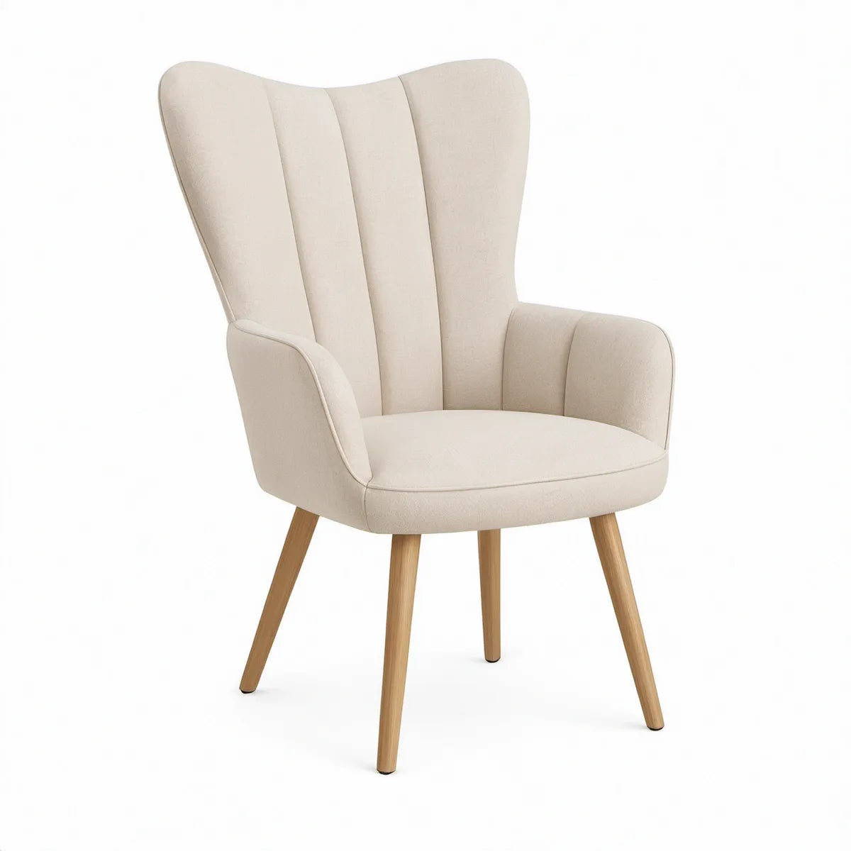 Ohrensessel mit Armlehnen, Polyesterbezug und Massivholzbeinen, Beige/Natur, 68 x 73 x 103 cm