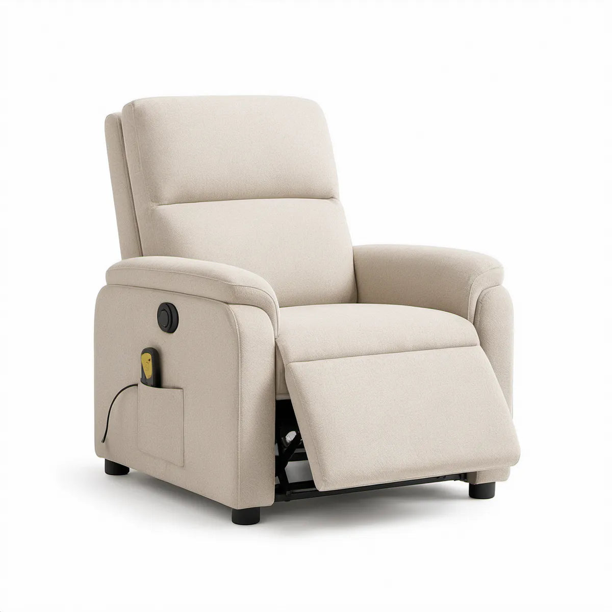 Elektrischer Relaxsessel mit Liegefunktion, Polyester Beige/Schwarz, 85 x 92 x 105 cm