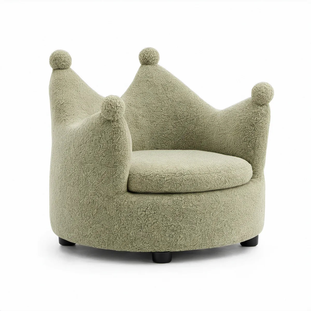 Kindersessel in Kronenform aus Polyester-Bouclé, Salbeigrün/Schwarz, 78 x 64 x 84 cm