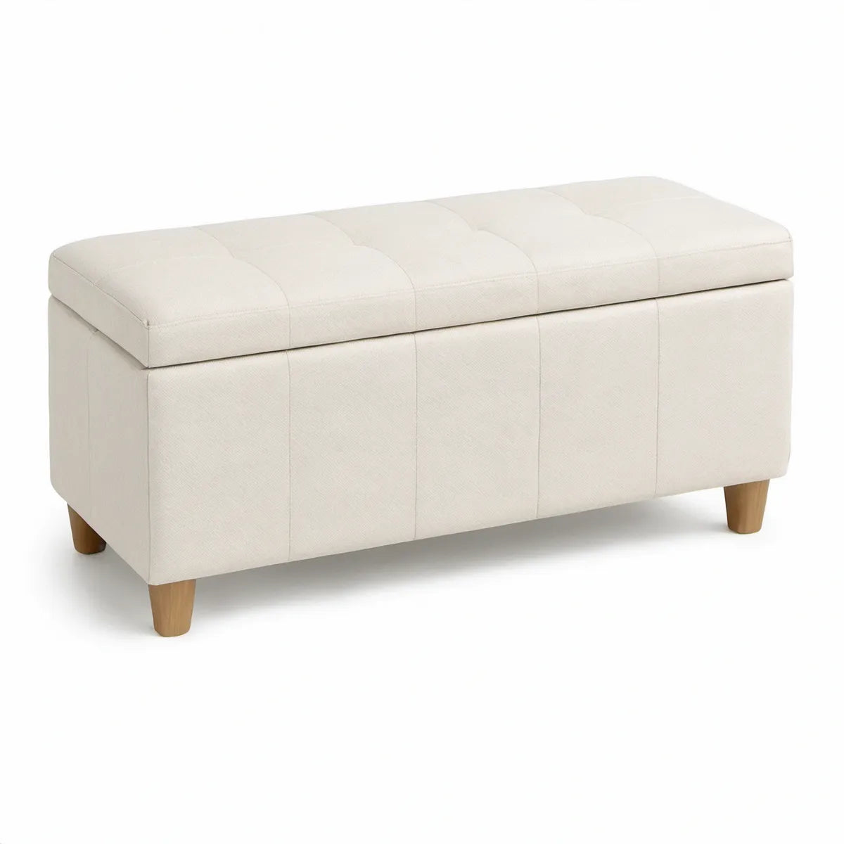 Gepolsterte Sitzbank mit Stauraum, Beige/Naturholz, 100 x 40 x 45 cm