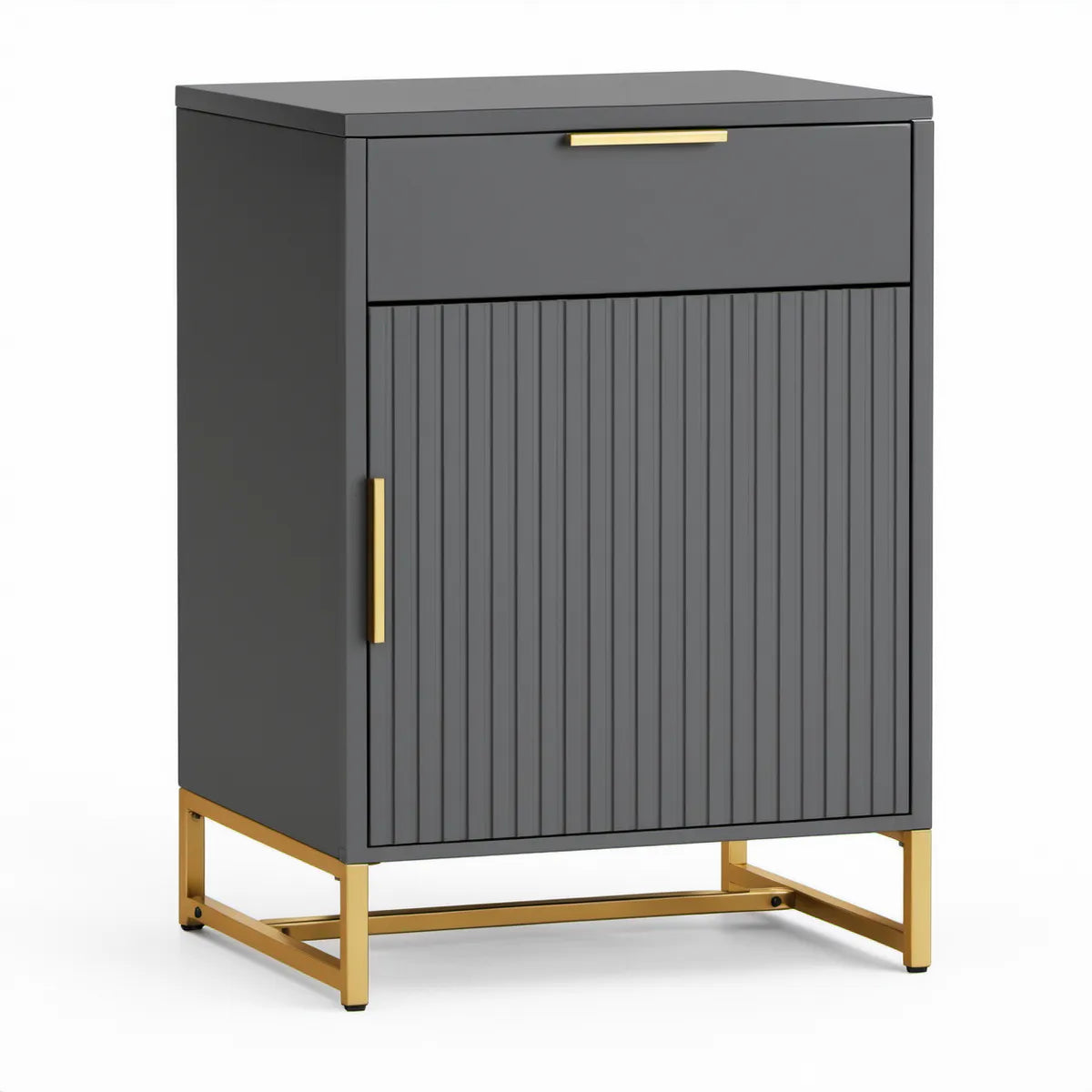Sideboard mit Schublade und geriffelter Tür, 80 x 40 x 110 cm, Anthrazit/Gold