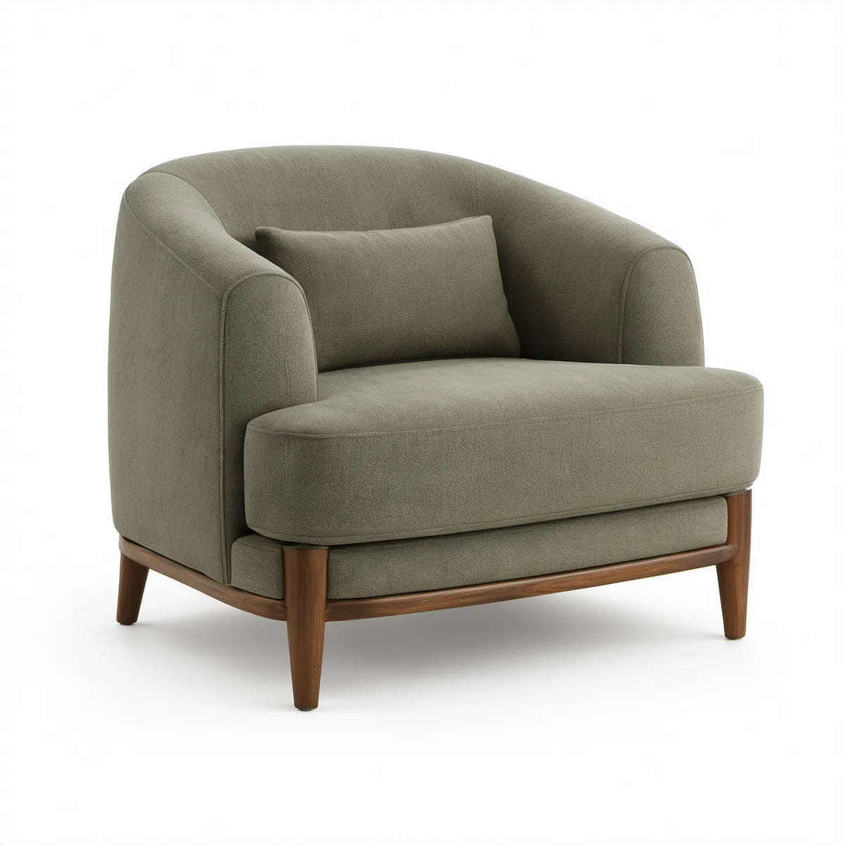 Polstersessel 92 x 86 x 82 cm aus Polyester in Olivgrün mit Massivholzgestell in Walnussbraun