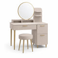 Schminktisch-Set Beige/Gold mit LED-Spiegel, Hocker und 3 Schubladen, 100 × 45 × 140 cm