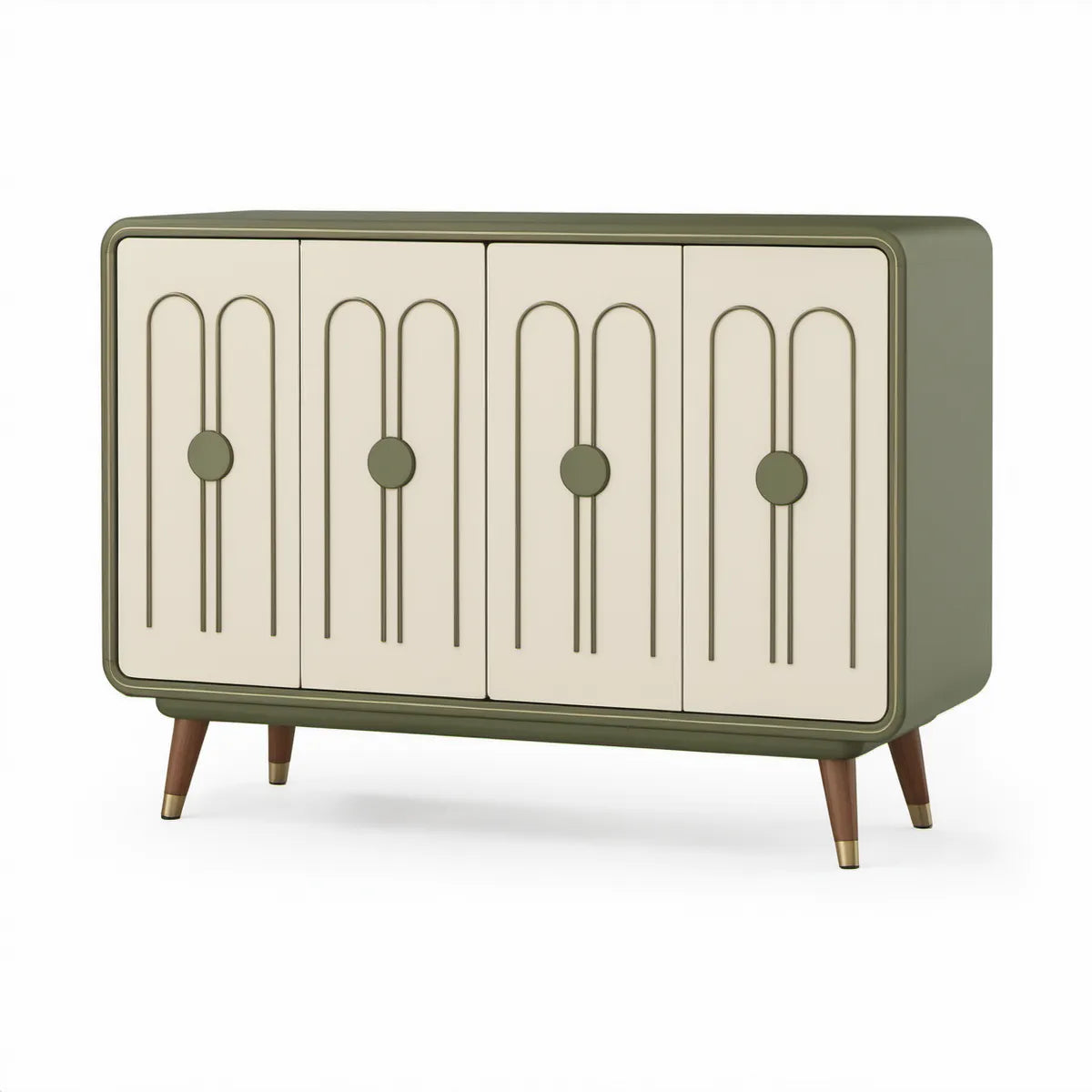 Sideboard mit 4 Türen, 160 x 40 x 90 cm, Creme/Olivgrün