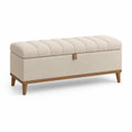 Gepolsterte Sitzbank mit Stauraum, 120 x 45 x 48 cm, Beige/Naturbraun