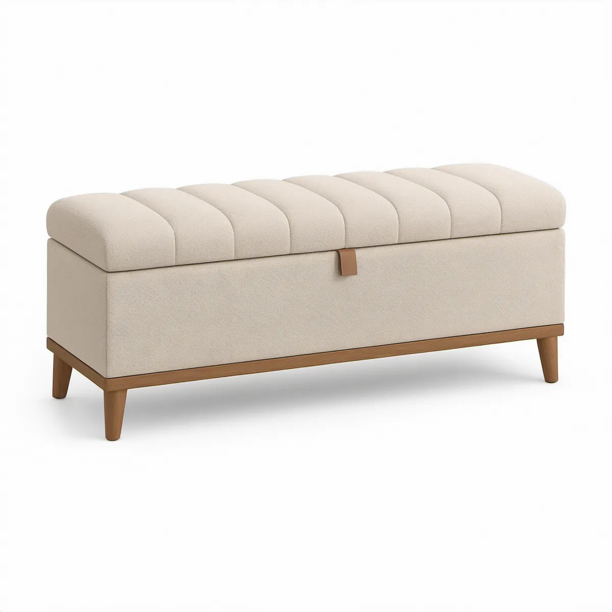Gepolsterte Sitzbank mit Stauraum, 120 x 45 x 48 cm, Beige/Naturbraun