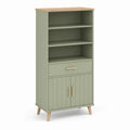 Stauraumschrank mit 2 Türen, 1 Schublade und 3 offenen Fächern, 70 x 40 x 160 cm, Salbeigrün/Eiche Natur