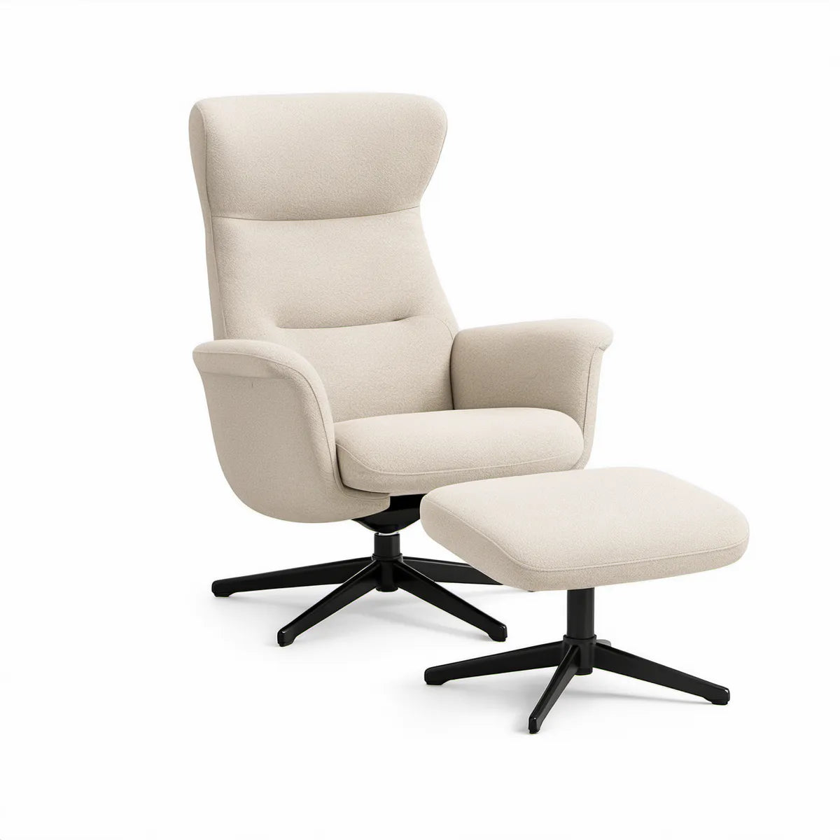 Drehsessel mit Hocker, 78 x 88 x 103 cm, Creme/Schwarz